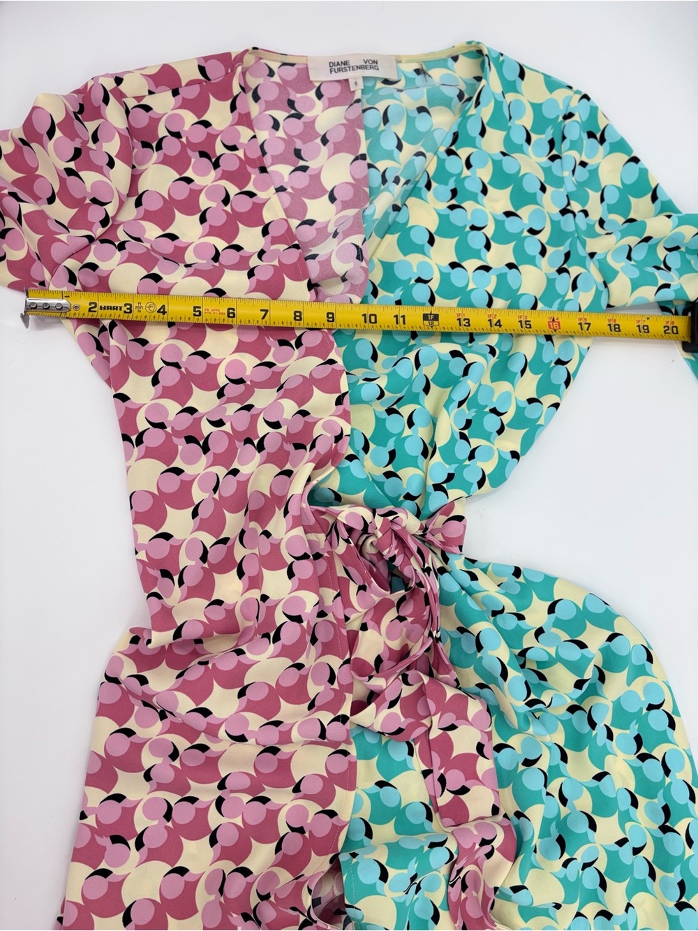 Diane Von Furstenberg Two-Tone Pink & Aqua Wrap Midi Dress - Picture 8 of 11